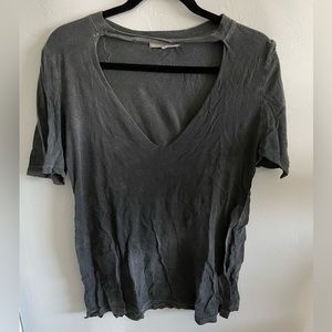 Oversized Grey Washed Tshirt with V Cut out